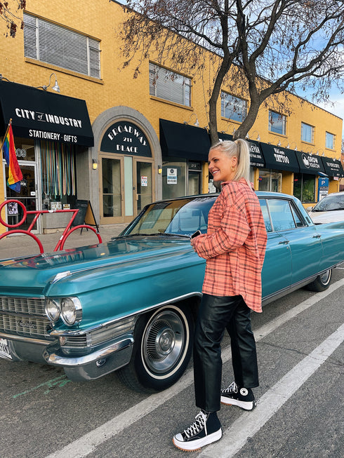 Under The Radar Plaid Shirt// Peach